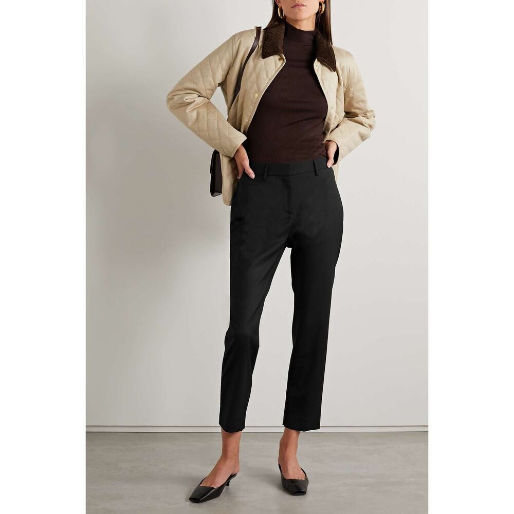 Nili Lotan Tel Aviv Wool Twill Straight-Leg Pants Charcoal Stripe Size 4 NWT